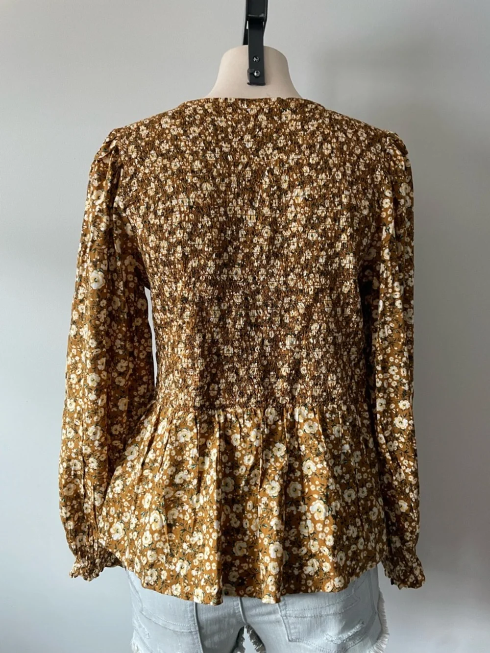 Boho Floral Peplum Top Blouse Cottagecore Earthy Hippie Vintage Inspired Large - Picture 2 of 8